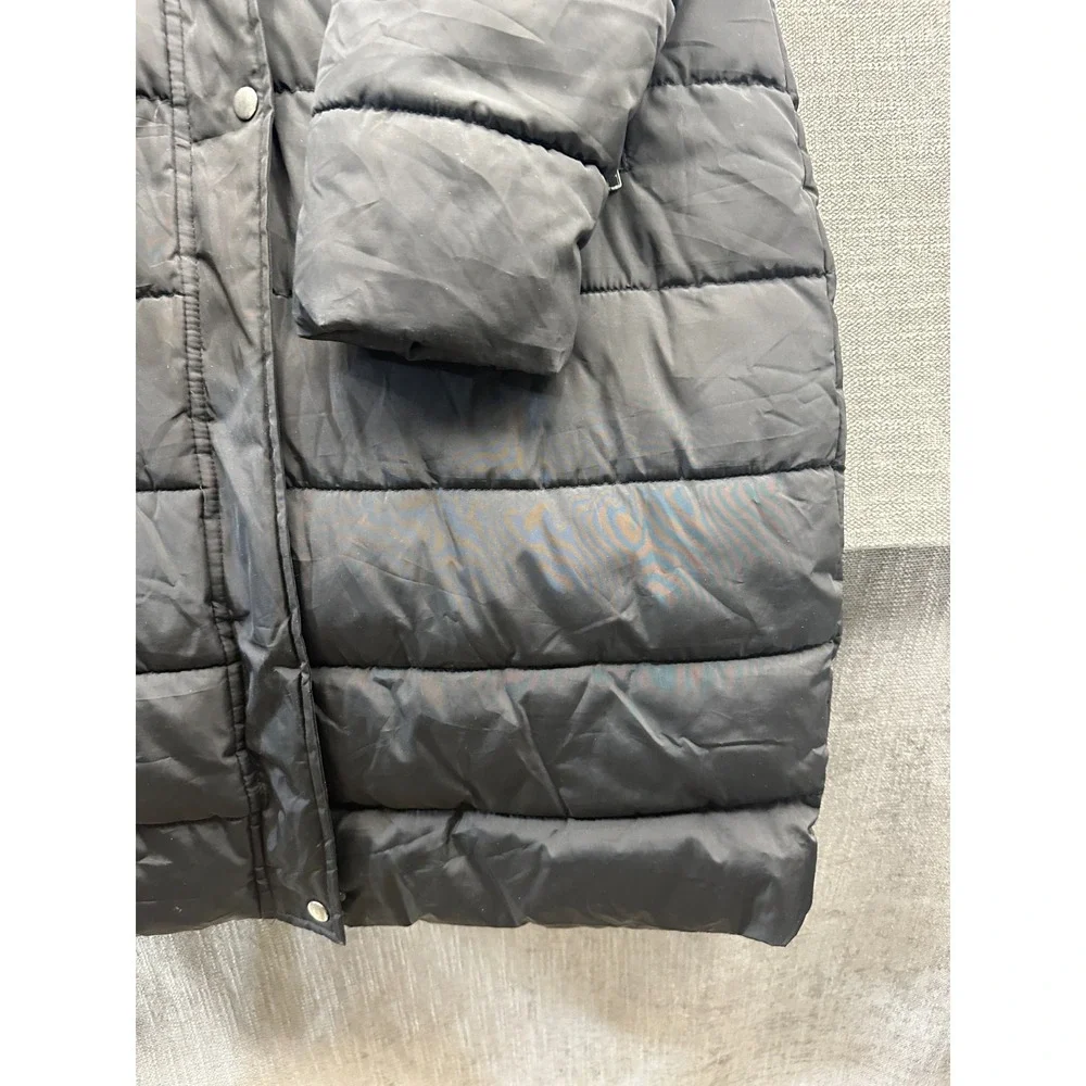 IloveSIA Puffer Jacket Womens 10 Black Lined Insulated Snap Front Hooded Winter‎